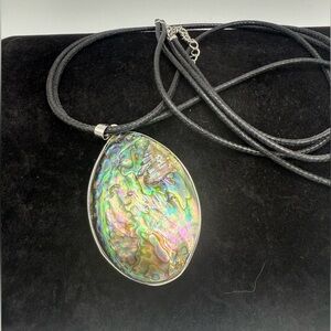 Large Rainbow Abalone Shell Pendant Necklace 18KGP Statement Piece